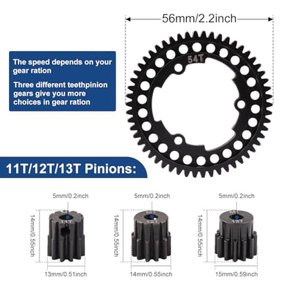 Aimrock Harden Steel Mod 1 54T Spur Gear and 5mm 11T 12T 13T Pinion Gear Combo Upgrade Option Parts for Traxxas XRT X-Maxx E-Revo Funco Maxx XO-1 RC Car (54T 11T 12T 13T) - size: 54T 11T 12T 13T