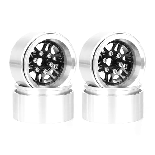 4PCS 1.9" Beadlock Wheel Rims Offset-10mm Aluminum Alloy Metal Wheel Hub for 1/10 RC Rock Crawler Car for Axial SCX10 TRX4 TRX6 D90 D110 Upgrade Accessories (Black) - color: Black