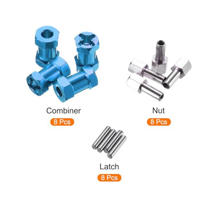 MECCANIXITY 8pcs 12mm Wheel Hex Drive Hubs Adapter Combiner Coupler, Aluminum 20mm Extension with Nut Latch for 1/10 RC Crawler Car Parts, Blue