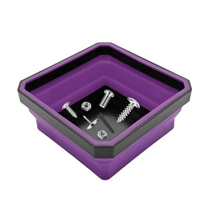 Collapsible Magnetic Parts Tray, 4.5" Square Metal Parts Organizer with Dual-Sided Magnetic Base, Foldable Tools Tray Silicone Storage Bowl for Screws Bolts Nuts Washers Pins (Purple) - color: Purple