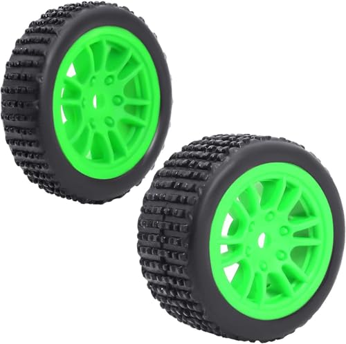 4PCS Pre-Mounted Pin Buggy RubberTires and Wheel Rims Set 7MM Hexagon for 1/24 Losi Micro-B RC Car Upgrades Parts (Green) - color: Green