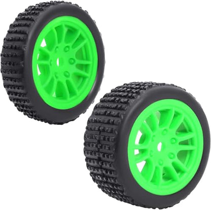 4PCS Pre-Mounted Pin Buggy RubberTires and Wheel Rims Set 7MM Hexagon for 1/24 Losi Micro-B RC Car Upgrades Parts (Green) - color: Green