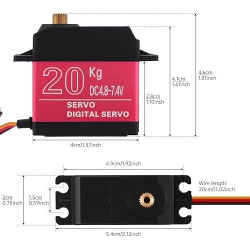 2 Pack 20KG RC Servo High Torque Servo Motors, Full Metal Gear Steering Servo with 25T Servo Horn for 1/8 1/10 RC Car Robot DIY, Control Angle 180°(20KG Control Angle 180°)