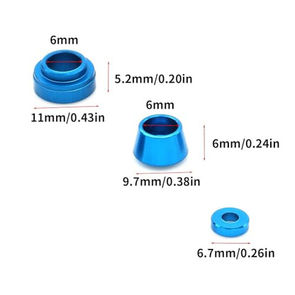 Aluminum Front Steering Cup Spacer Set for Tamiya TT-02 | 6-piece CNC-machined aluminum set; replaces the matching front steering knuckle and axle cup spacers on Tamiya TT-02