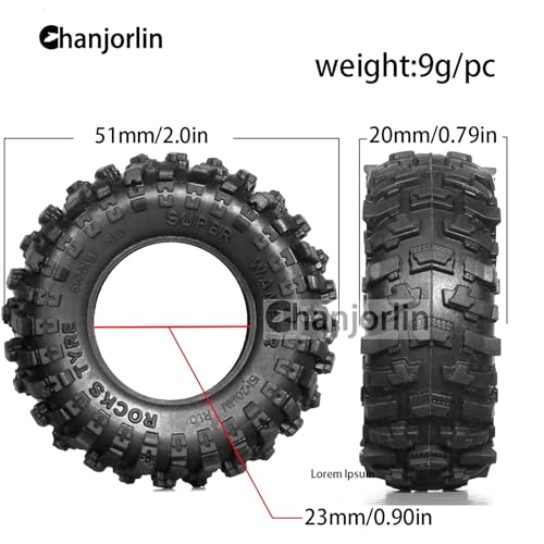 1.0 RC Crawler Tires OD 51mm 1/24 1/18 All Terrain Super Soft Sticky Rubber Mud Slingers Wheels Tyres with Foam for 1:24 1:18 Rock Crawler Car Axial SCX24 FMS AX24 FCX18 FCX24 TRX4M 4PCS