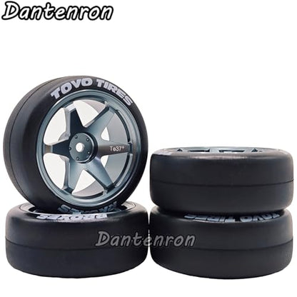 1/10 RC Drift Aluminum Wheels and Tires OD 65mm 1/12 Hard Drift Racing Tyres 12mm Hex for 1:10 Rally Street On Road Touring Car Tamiya TT01 TT02 XV01 TA06 A959 PTG2 KYOSHO 4PCS (Titanium) - color: Titanium