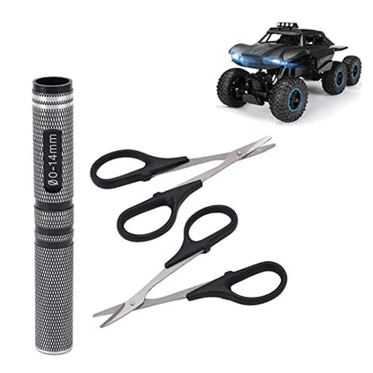 0-14mm RC Body Reamer Hole Puncher with Sleeve & Curved Scissors Tool Drills Set for RC Body Shell (Black) - color: Black