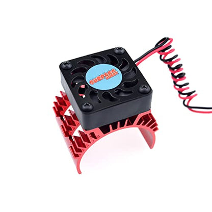 Surpass Engine Motor Heatsink, RC Motor Heatsink with 5v-8.45v 21000 RPM Cooling Fan Fit 540 550 3650 Size Brushless Motor for 1/10 RC Car Truck Buggy Crawler (Black & red) - style: Plastic single fan with red Heatsink