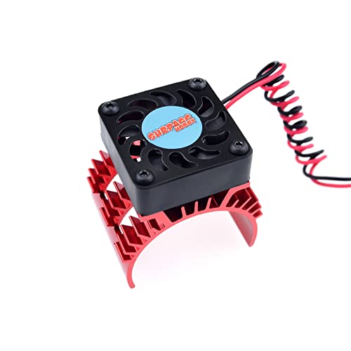 Surpass Engine Motor Heatsink, RC Motor Heatsink with 5v-8.45v 21000 RPM Cooling Fan Fit 540 550 3650 Size Brushless Motor for 1/10 RC Car Truck Buggy Crawler (Black & red) - style: Plastic single fan with red Heatsink
