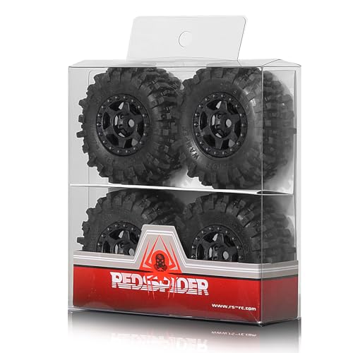 REDSPIDER 1.0 Beadlock Wheels and Tires Set（4pcs） 1.0 Crawler Tires 55 * 23mm Plastics 1.0 Wheel Lightweight Design 1/18 1/24 RC Crawler Tires for SCX24 TRX4M FMS FCX24 FCX18 AX24 (at Tires)