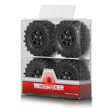 REDSPIDER 1.0 Beadlock Wheels and Tires Set（4pcs） 1.0 Crawler Tires 55 * 23mm Plastics 1.0 Wheel Lightweight Design 1/18 1/24 RC Crawler Tires for SCX24 TRX4M FMS FCX24 FCX18 AX24 (at Tires)