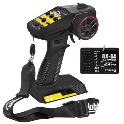 RC Radio System 4CH 2.4G RC Transmitter with Receiver and Lanyard Anti-Jamming Remote Controller for RC Car Crawler Boat, Yellow - color: Yellow