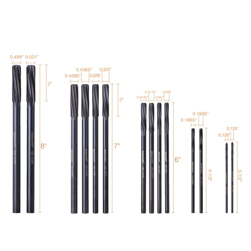 M2 High Speed Steel Premium Chucking Reamer Set, 14 pcs Over and Under Sizes 0.1240'' Thru 0.5010'', Spiral Flute, Enlarge, Smoothing and Finishing Holes - size: 14PCS Kit