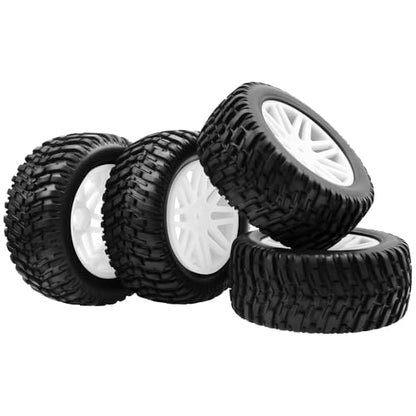OD 96mm RC Off Road Short Course Truck Tire w/Plastic Rim 12mm Hex Compatible with 1/10 Scale Buggy Car HSP 94170 94155 Wltoys 1/14 144001 124019 RC Car (White) - color: White