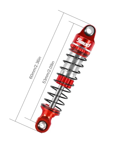 53mm Shocks Aluminum Threaded Shock Absorber Oil Damper for TRX4M 1/18 RC Crawler Upgrade Parts (Red)