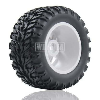 4PCS RC Truck Tires Set 12mm Hex Hub Plastic Wheel Rim Compatible with 1/12 LOSI LMT 4WD Solid Axle Monster Truck 1/12 1/14 1/16 TRAXXA,REDCAT RC Racing Truck - color: White 1
