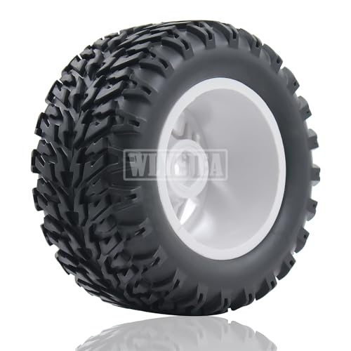 4PCS RC Truck Tires Set 12mm Hex Hub Plastic Wheel Rim Compatible with 1/12 LOSI LMT 4WD Solid Axle Monster Truck 1/12 1/14 1/16 TRAXXA,REDCAT RC Racing Truck - color: White 1