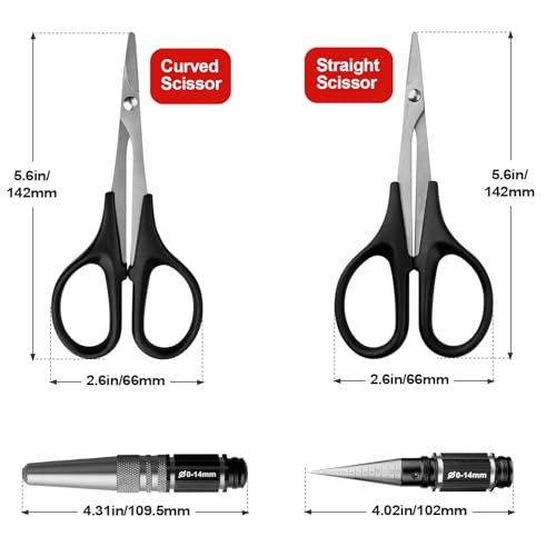RC Body Reamer & Scissors Set – 0-14mm Hole Puncher with Curved/Straight Tips for Polycarbonate Shells (Lexan Trimming Tools with Sleeve)