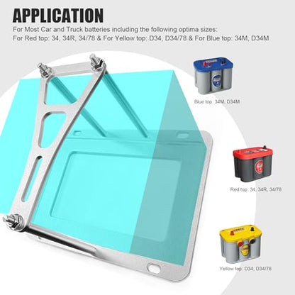 Aluminum Silver Billet Box, Universal Battery Tray Hold Down Trunk Relocation Racing Mount,Compatible with Most Car and Truck