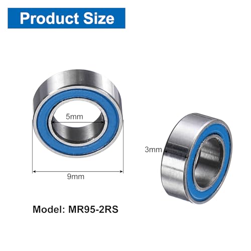 uxcell 4 Pcs MR95-2RS Deep Groove Micro Bearing, 5x9x3mm Double Rubber Sealed Chrome Steel Small Bearings (ABEC5, Z4 Low Noise) - size: MR95-2RS