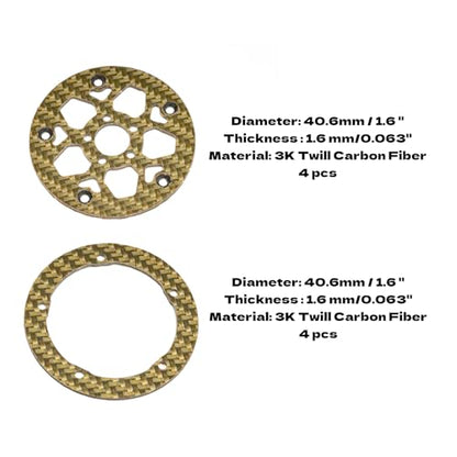 1.6" (40.6mm) Super Wheels, Carbon Fibre Beadlock Wheel fit for SCX24 TRX4M FCX24 FCX24M CR18P 1/24 1/18 RC Crawlers Upgrade, Style A, Gold - color: Gold, size: Style A
