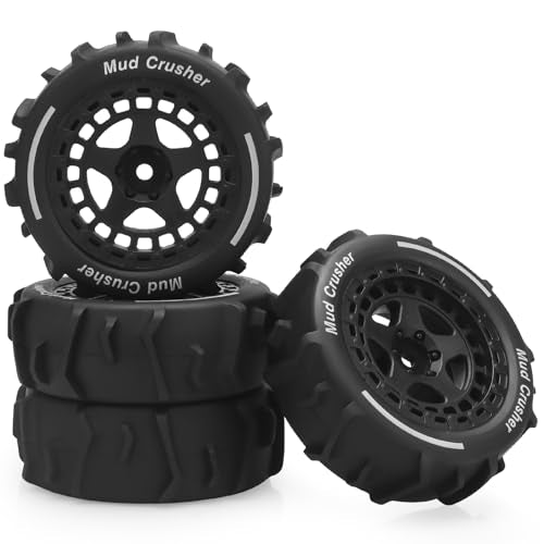 1/14 RC Wheels and Tires, daitoku 12mm Hex Hub RC Car Beach Tires for ARRMA 1/14 Typhon GROM - Black - color: Black