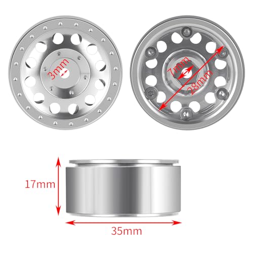4PCS 1.3" Beadlock Wheel Tires Set Aluminum 1.3inch Beadlock Wheel Hub Rim ＆ 70mm/2.76inch Rubber Crawler Tires for 1/18 TRX4M 1/24 SCX24 RC Crawler Car Upgrade Parts (Bright Silver) - color: Bright Silver