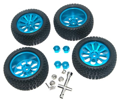 Wheel Rim Tire Compatible with 1/14 1/16 MJX Hyper Go Wltoys Upgrade 16207 16208 14210 Rc Car Aluminum Alloy 12mm Hex Adapter Part(Blue) - color: Blue