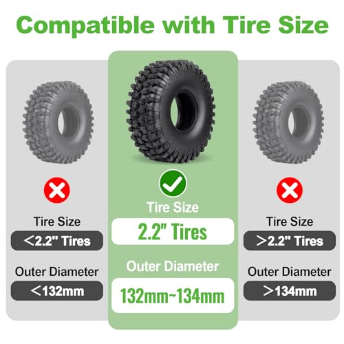 HobbyPark 2.2" Silicone Tire Inserts Soft, Fits 132-134mm 5.25" OD Crawler Tires, Replaces Foam Inserts, 4‑Pack, Waterproof, Good Traction & Sidewall Support for 1/10 RC Crawlers, 125×45mm (Green) - color: Green
