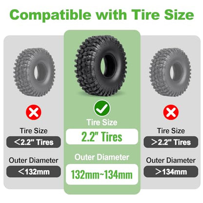 HobbyPark 2.2" Silicone Tire Inserts Soft, Fits 132-134mm 5.25" OD Crawler Tires, Replaces Foam Inserts, 4‑Pack, Waterproof, Good Traction & Sidewall Support for 1/10 RC Crawlers, 125×45mm (Green) - color: Green