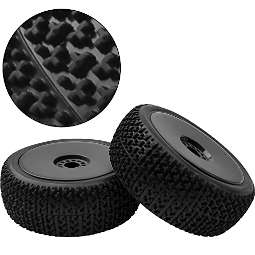 ShareGoo OD 4.52" 1/8 RC Buggy Rubber Tires Tyre w/Plastic Rim 17mm Hex Compatible with Arrma Kyosho Exceed RC Traxxas Redcat HSP HPI 1/8 Scale Off Road Car Buggy (Black) - color: Black
