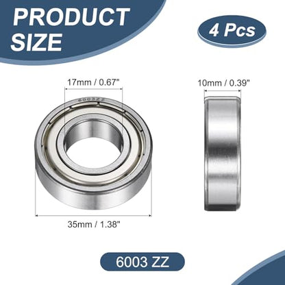 uxcell 4 Pack 6003 ZZ Deep Groove Ball Bearings, 17x35x10mm Chrome Steel Double Shield Bearing for Electric Motor, Home Appliances, Garden Machinery, (ABEC5) - size: 6003 ZZ