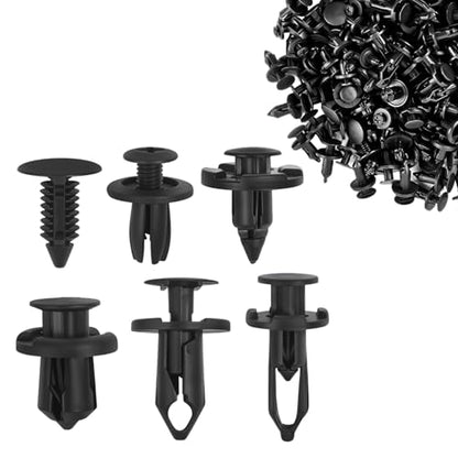 Car Retainer Clips Plastic Fasteners Kit, Car Retainer Clips, Push Bumper Fastener Rivet Clips with 6 Size Auto Body Retainer Clips Bumpers, Universal Plastic Panel Fender Clips (200pcs) - color: Black