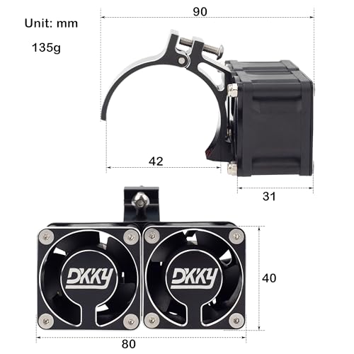 DKKY RC Motor Cooling Fan Heatsink with 42mm Mount for Arrma Axial Traxxas 1/6 1/8 1/10 RC Models with 4274 4286 Motor (Black) - color: Black