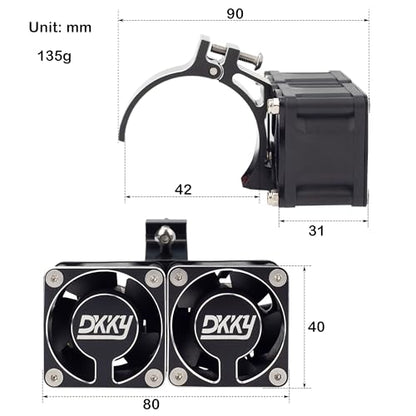 DKKY RC Motor Cooling Fan Heatsink with 42mm Mount for Arrma Axial Traxxas 1/6 1/8 1/10 RC Models with 4274 4286 Motor (Black) - color: Black