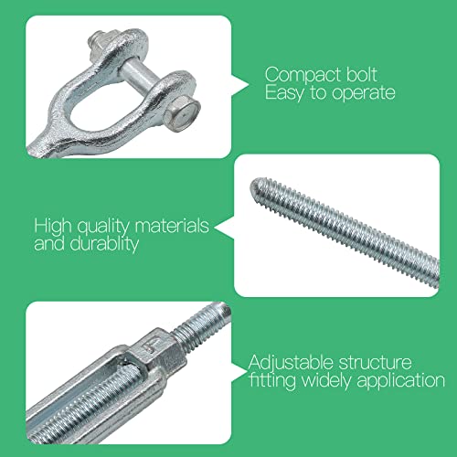3/8" Jaw Jaw Turnbuckle Galvanized Jaw and Jaw Turnbuckle, Jaw Jaw Closed Body Marine Turnbuckle Jaw, 3500lbs Working Load Limit, Durable for Wire Rope Cable (3/8" x 6") - style: Jaw & Jaw-3/8 x 6