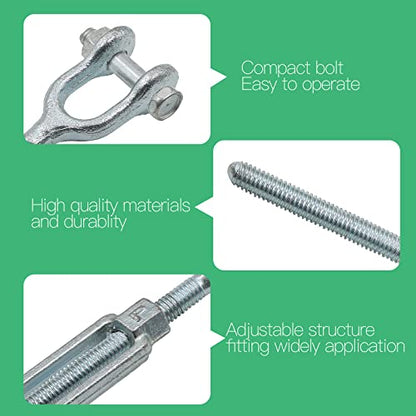 3/8" Jaw Jaw Turnbuckle Galvanized Jaw and Jaw Turnbuckle, Jaw Jaw Closed Body Marine Turnbuckle Jaw, 3500lbs Working Load Limit, Durable for Wire Rope Cable (3/8" x 6") - style: Jaw & Jaw-3/8 x 6