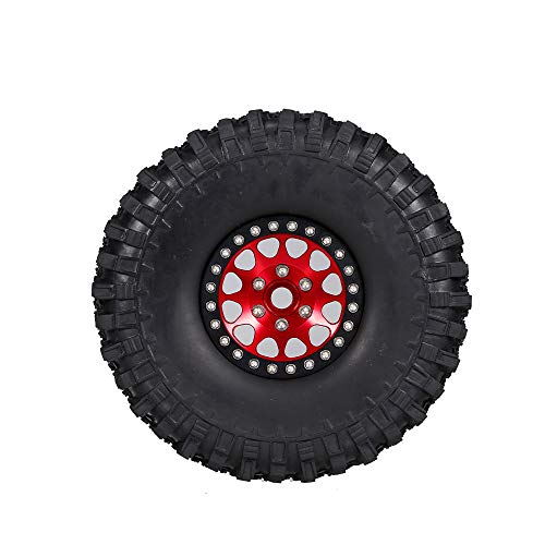 GoolRC 4PCS 1.9 Inch RC Crawler Rubber Tires with Metal Rim for 1/10 RC Rock Crawler Traxxas TRX-4 TRX-6 Axial Scx10 90046 RC4WD RC Car Parts (Red) - color: Red