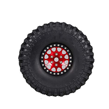 GoolRC 4PCS 1.9 Inch RC Crawler Rubber Tires with Metal Rim for 1/10 RC Rock Crawler Traxxas TRX-4 TRX-6 Axial Scx10 90046 RC4WD RC Car Parts (Red) - color: Red