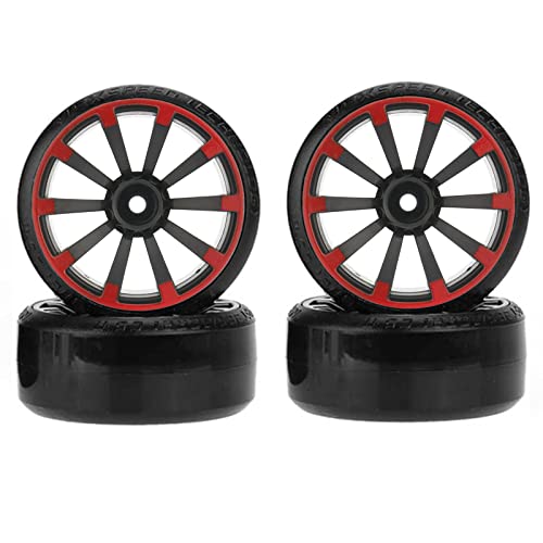 RC Plastic Wheel and Tire Set,WONFAST RC Drift Car 63mm Hard Tyres 12mm Hub Wheel for 1/10 On-Road Drifting Car Parts for HSP Tamiya HPI Kyosho TT02 (Black Red) - color: Black Red