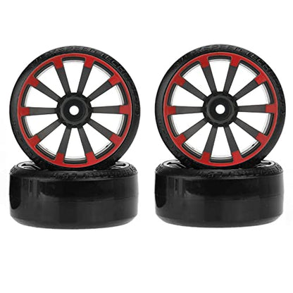 RC Plastic Wheel and Tire Set,WONFAST RC Drift Car 63mm Hard Tyres 12mm Hub Wheel for 1/10 On-Road Drifting Car Parts for HSP Tamiya HPI Kyosho TT02 (Black Red) - color: Black Red