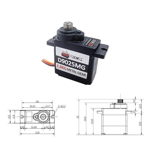 GOTECK 2PCS D9025MG 9g Mini Servo, Micro Full Metal Gear Digital Servo,with Metal Horn for RC Car Model Boat Fixed-Wing Helicopter Airplane Robot Toy - color: Gs9025mg