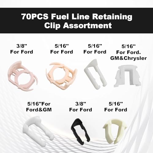 TOPCNOEM 70pcs Fuel Line Retainer Clip Assortment Kit, 5/16" & 3/8" Fuel Lines, 7 Popular Sizes, Compatible with Ford GM