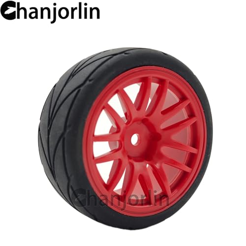RC 1/10 On Road Touring Tires & Wheels 12mm Hex Hard Plastic Rims OD 65mm Street Racing Tyre for 1:10 1/12 Rally Drift Car Tamiya TT01 TT02 Traxxas XV02 XV01 HPI KYOSHO PTG2 4PCS (Red) - color: Red