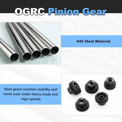OGRC 48DP 24T 25T 26T 27T 28T Pinion Gear 3.175mm (1/8-Inch) Shaft Pinion Gear for 1/10 RC Car Monster Truck Buggy - size: 24T 25T 26T 27T 28T