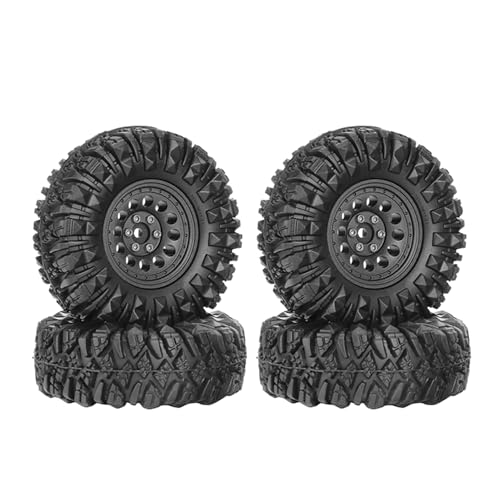 4PCS 1.3" Aluminum Alloy Beadlock Wheel Rims All-Terrain Tyre 70mm Rubber Tires Set with 5mm & 7mm Hex for 1/12 1/14 1/18 1/24 RC Rock Crawler Car Upgrade Parts (B-Black) - color: B-black