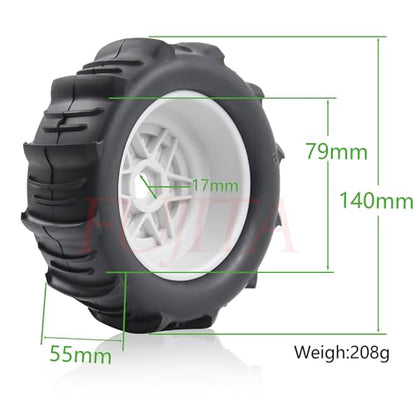 fujita 1/7 1/8 RC Off-Road Truck tyre Set Desert Beach Snow tyre 140mm OD for TRX UDR 85086-4 ARRMA Mojave EXB YK4072 4073 YKDF7 TB7 /17mm hex (White) - color: White
