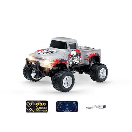 1:64 Scale MINI Monster Truck RC Car with Tow Hook, 2.4G Alloy Remote Control Vehicle with 3-Speed Gear,Multi-Player Off-Road Model HG4-231 - color: Grey