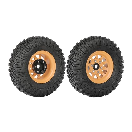 4PCS RC Car 1.55 Inch Tyres Aluminum Alloy Metal Beadlock Wheel Rim and Rubber Tires for 1/10 RC Crawler Car for Axial AX90069 D90 TF2 Tamiya CC01 LC70 MST JIMNY(85mm-10Holes Yellow) - color: 85mm-10Holes Yellow