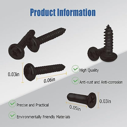 Anti Theft License Plate Screws, Tamper Resistant Mounting Hardware,1/4"(M6) Security Screw Set, Rust Proof Stainless Steel Bolts Fasteners Kit for Front Rear Frame Holder Mounting - color: Black